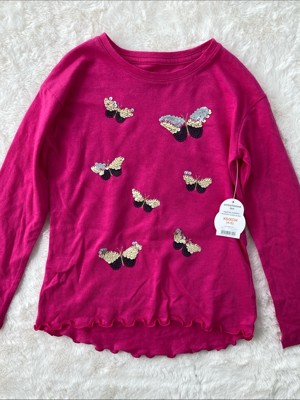 SALE! 50% Off NWT wonder nation kids Hot Pink LS Top Sequin Butterflies Size XS